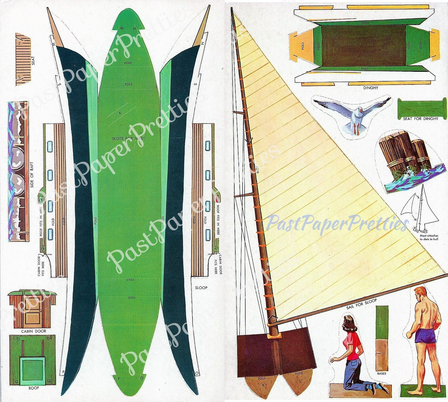 Vintage Paper Boats with Crews Buoys and Docks Punch Outs c. 1959 PDF Printable Instant Digital Download Toy Sailboat Motor Boats Playset