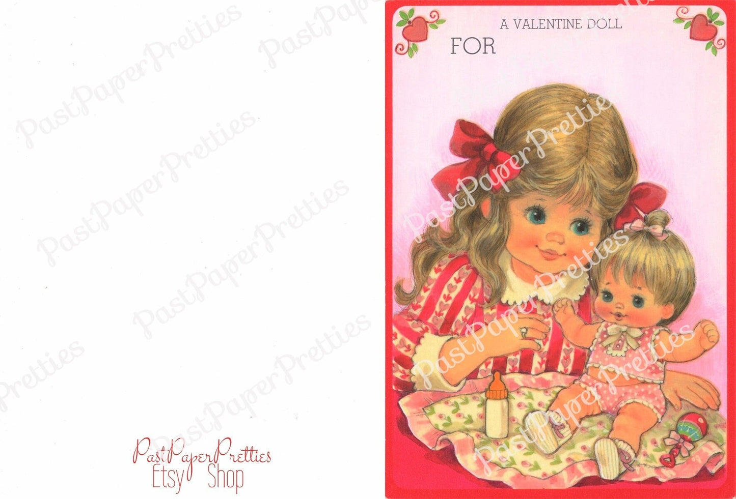 Vintage Valentine Cute Paper Doll and Her Baby Dolly and Cradle Folded Printable Card c. 1980s PDF Instant Digital Download