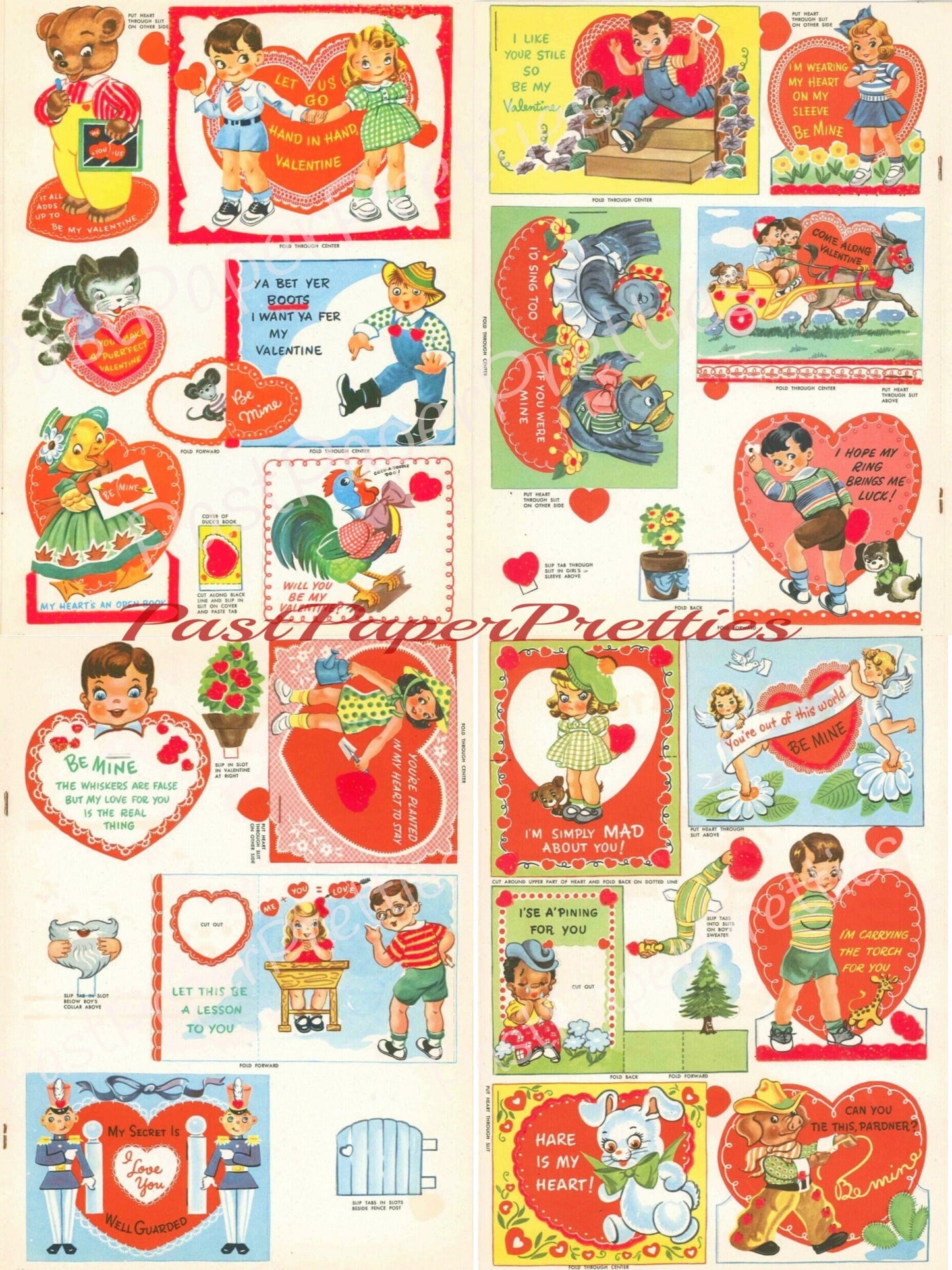 Vintage Printable Valentines Day Card Cut Out Collage Sheets Retro 1959 PDF Instant Digital Download Cute Kitsch Girls Boys Animals