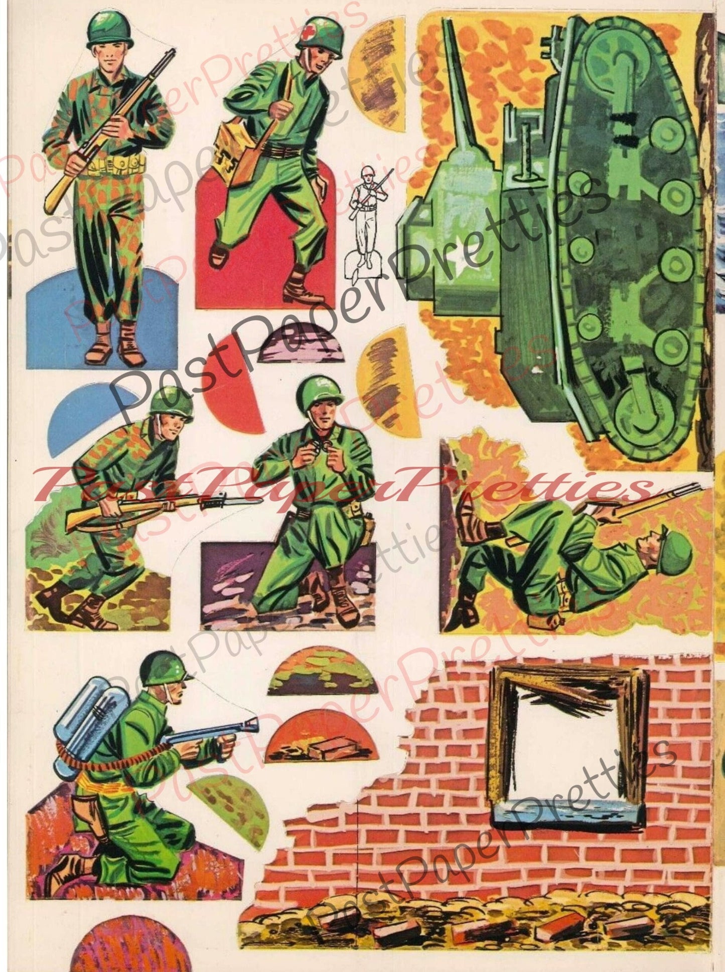 Vintage Paper Dolls GI Joe Action Figure Soldier Punch Outs c. 1964 PDF Printable Instant Digital Download American Toy Soldiers Playset