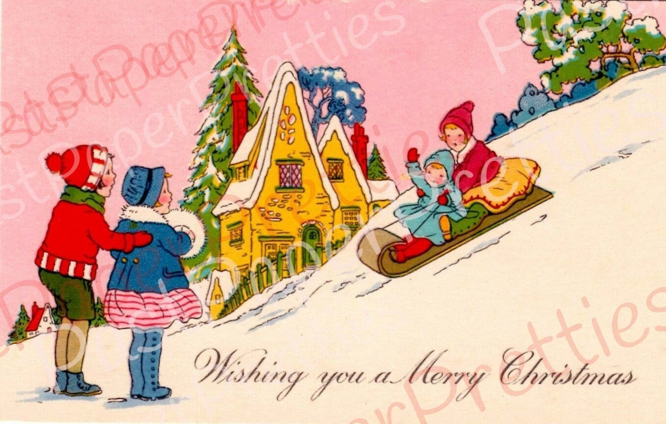 Vintage Printable Victorian Christmas Card Art Deco Postcard Images Set of 9 c. 1910s PDF Instant Digital Download JPEGS 300 dpi