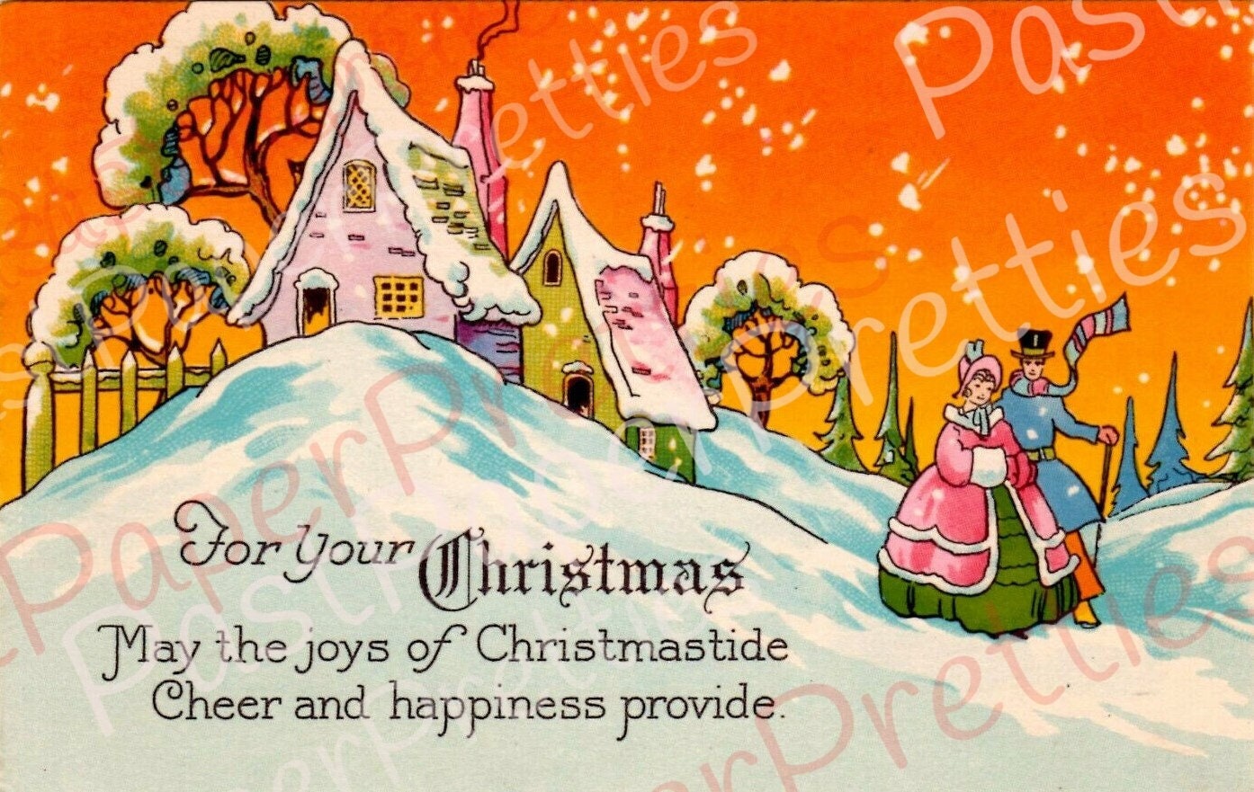 Vintage Printable Victorian Christmas Card Art Deco Postcard Images Set of 9 c. 1910s PDF Instant Digital Download JPEGS 300 dpi