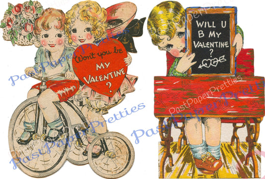 Vintage Antique Printable Art Deco Valentines Card Images c. 1930s Instant Digital Download Adorable Children Boy Girl Clip Art 300 dpi