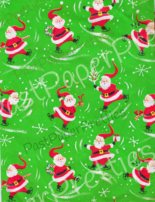 Vintage Printable Christmas Gift Wrap Skating Santa Claus Retro Wrapping Paper Collage Sheet Instant Digital Download Fun Santa Clip Art