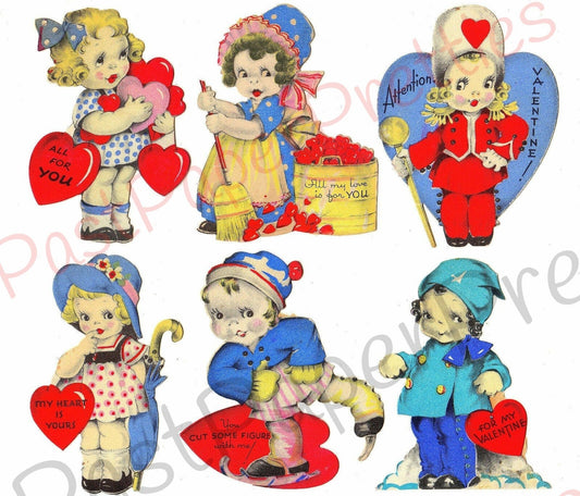 Vintage Printable Little Sweethearts Valentines Day Card Collage Sheets Cute Colorful 1930s Children PDF Instant Digital Download 300 dpi