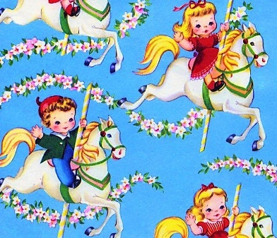 Vintage Printable Gift Wrap Kitsch Cute Carousel Horse Kids Image Instant Digital Download Kawaii Girls Boys Wrapping Paper Clip Art