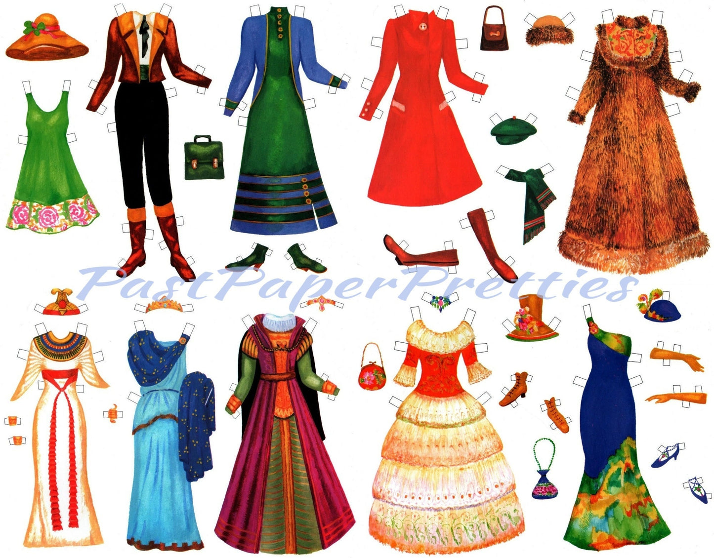 Vintage Paper Dolls Pretty Russian Princess and Clothing c. 1980s Printable Cut-Outs PDF Instant Digital Download Regal Royalty Clip Art