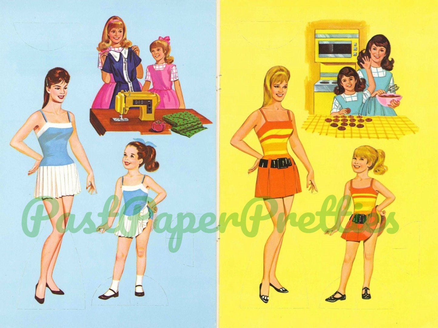 Vintage Paper Dolls Mother and Daughter c. 1963 Printable PDF Instant Digital Download 4 Pretty Mommy and Me Dolls Matching Outfits Clip Art