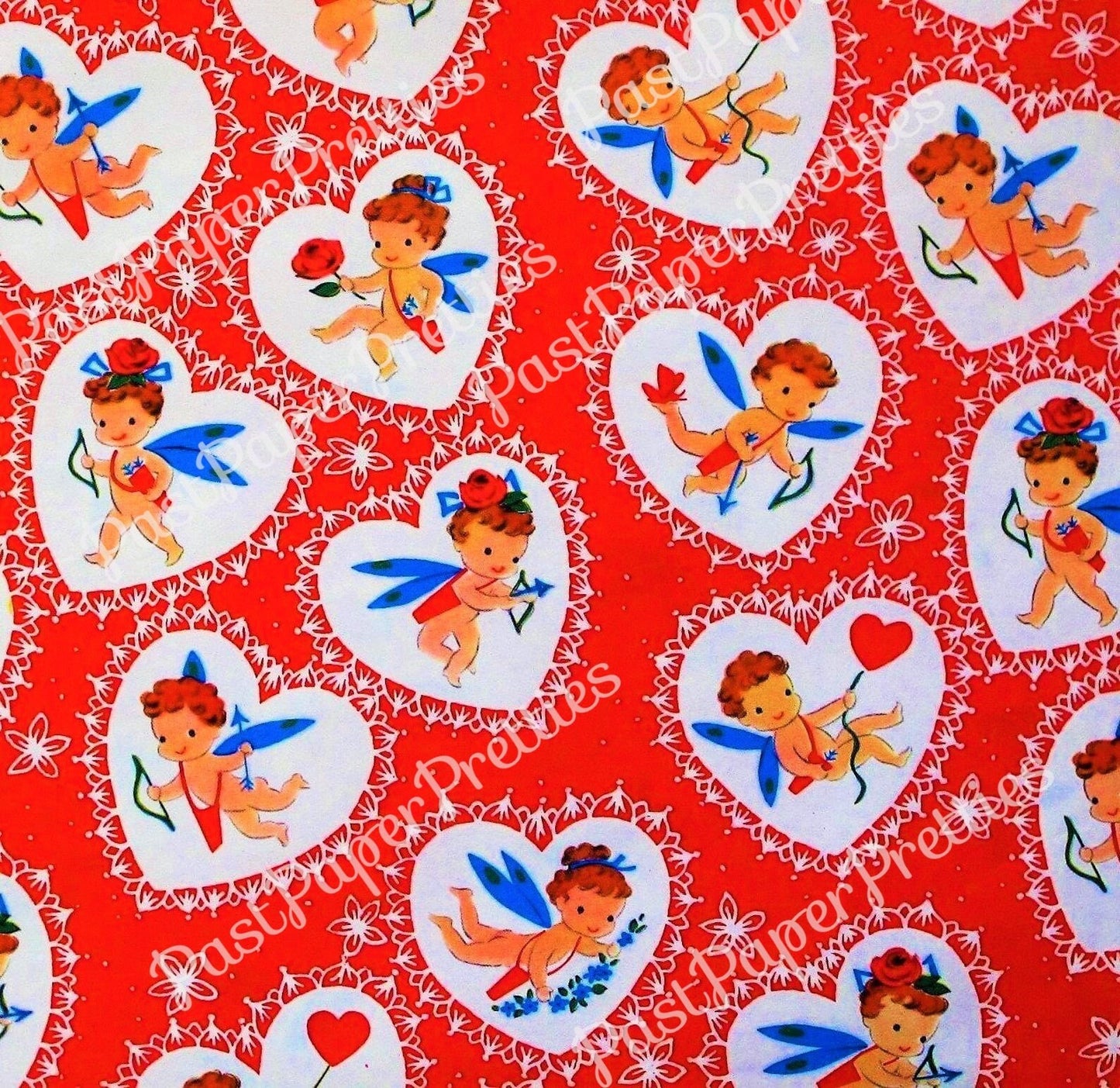 Vintage Printable Valentines Day Gift Wrap Cute Cupids Fairies Hearts Retro Wrapping Paper Collage Sheet Instant Digital Download