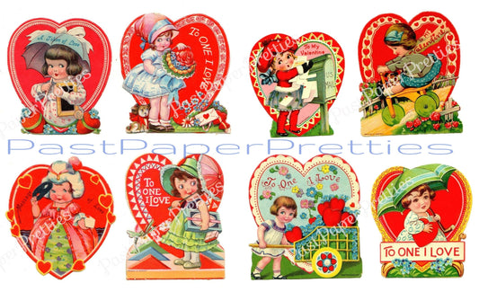 Vintage Printable Valentines Day Cards Old Fashioned Little Ladies Art Deco Girls Collage Sheets c. 1920s PDF Instant Digital Download