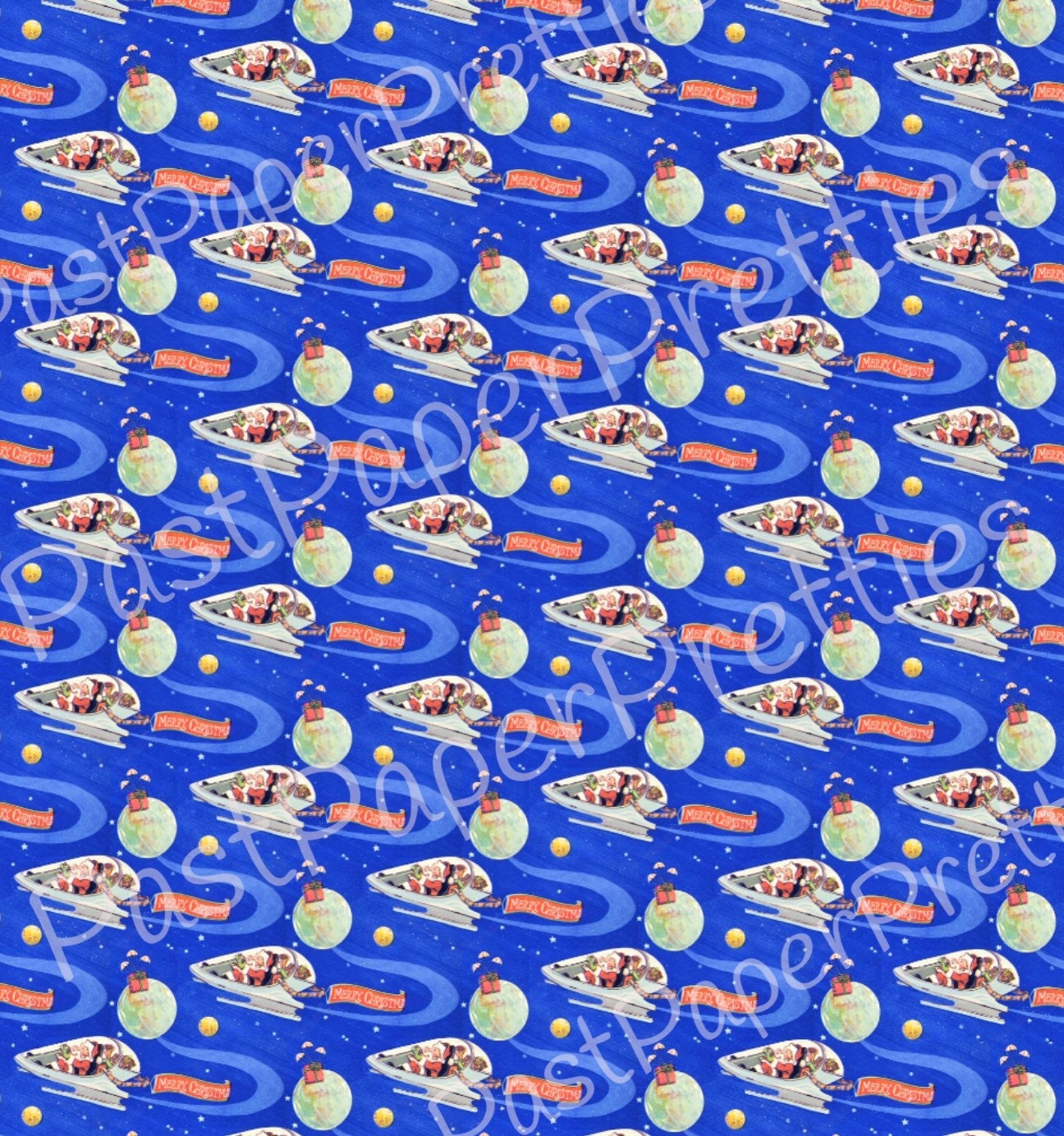 Vintage Printable Christmas Gift Wrap Spacenik Santa Claus Rocket Ship Space Atomic Age Instant Digital Download Kitsch MCM Wrapping Paper