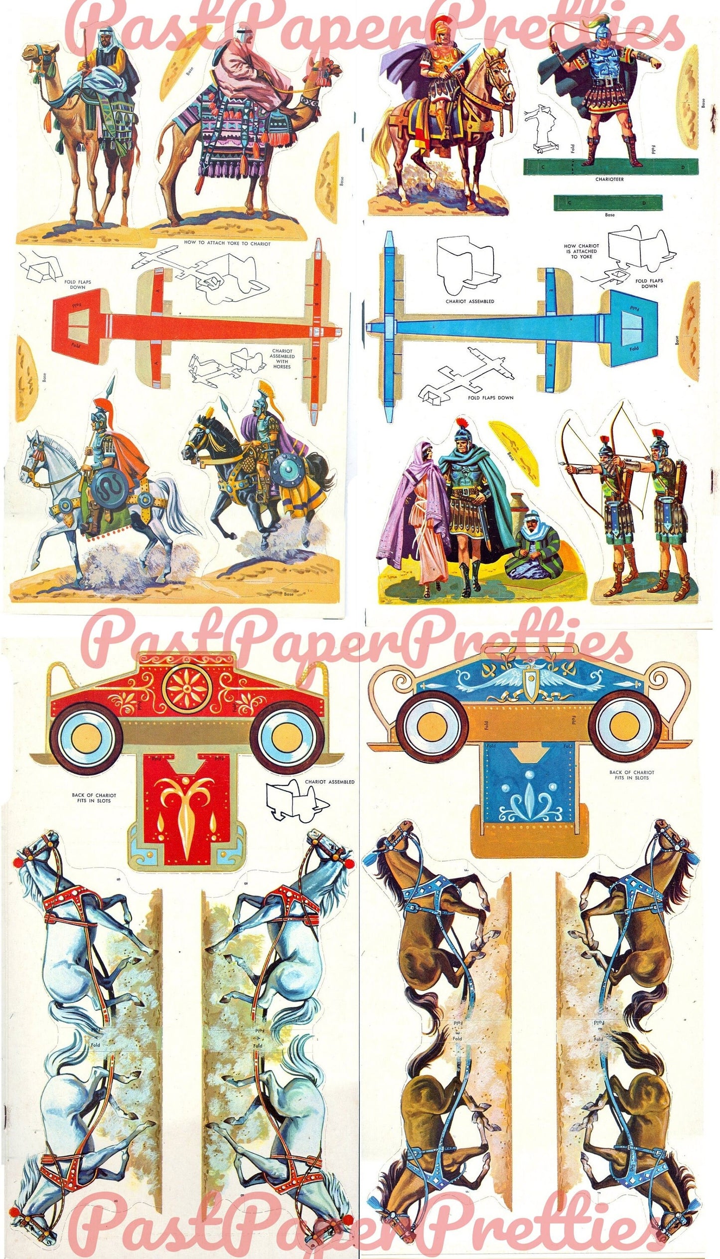 Vintage Paper Dolls Ben-Hur Printable Playset Toy Chariots Horses Soldiers c. 1959 PDF Instant Digital Download Paper Stand-Ups Play Set