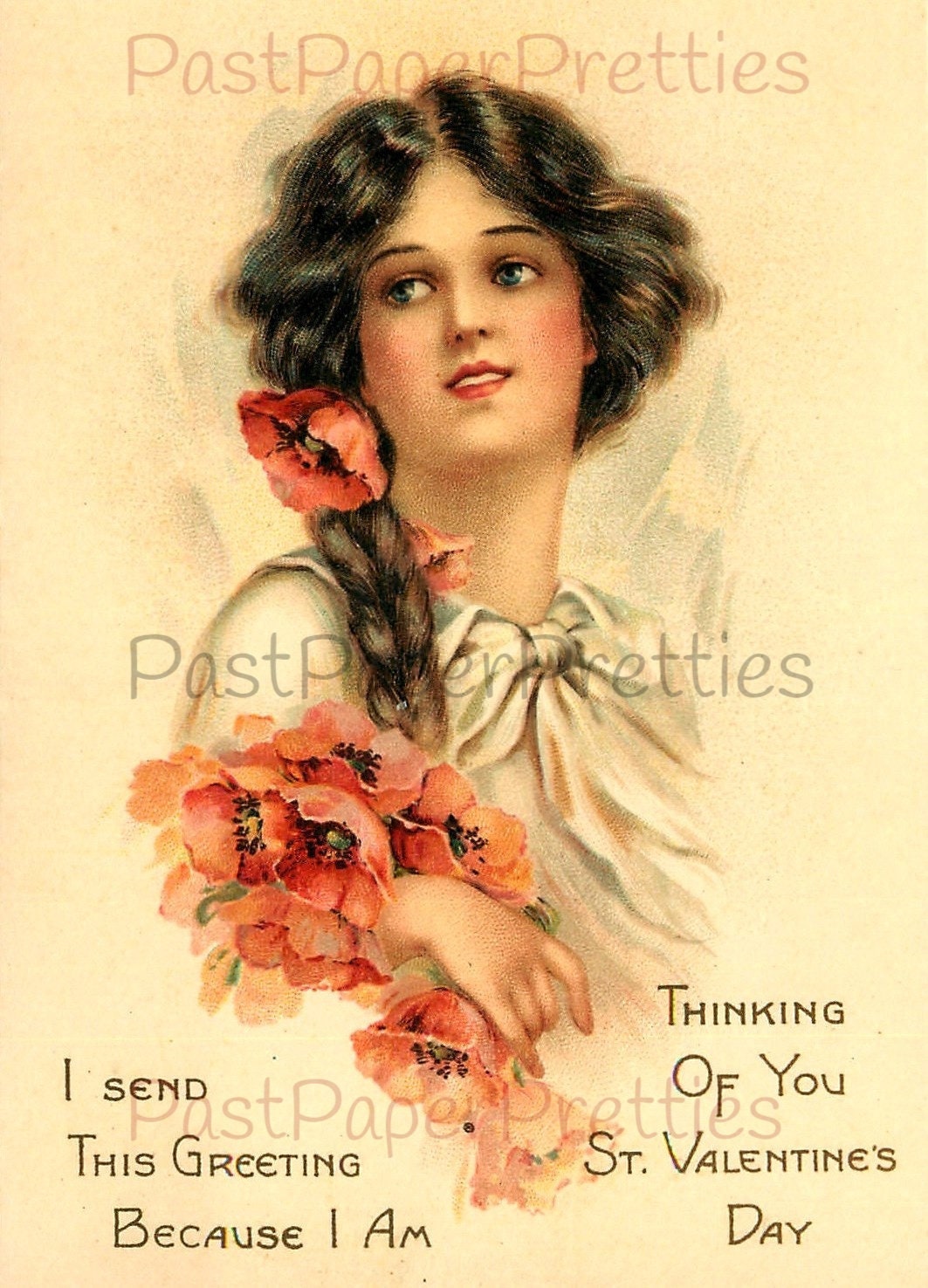 Vintage Pretty Victorian Valentine Ladies Portrait Postcard Images Printable Instant Digital Download Edwardian Girls Flowers Clip Art