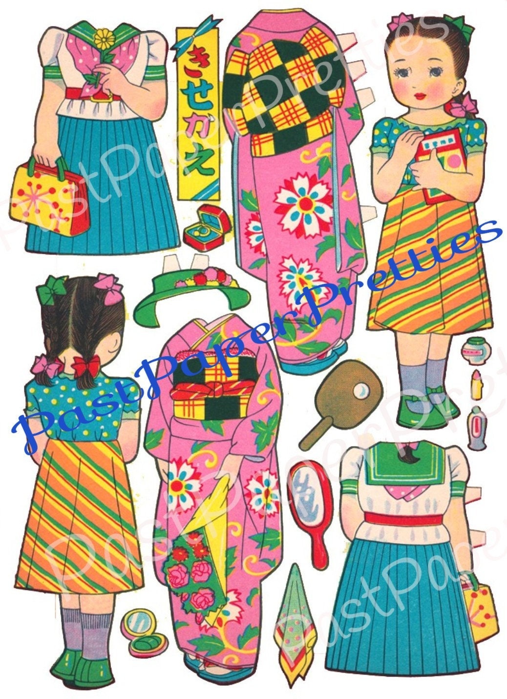 Vintage Printable Japanese Paper Dolls Cute Children Families Collage Sheets Kawaii Paper Toys PDF Instant Digital Download 8 Sheets