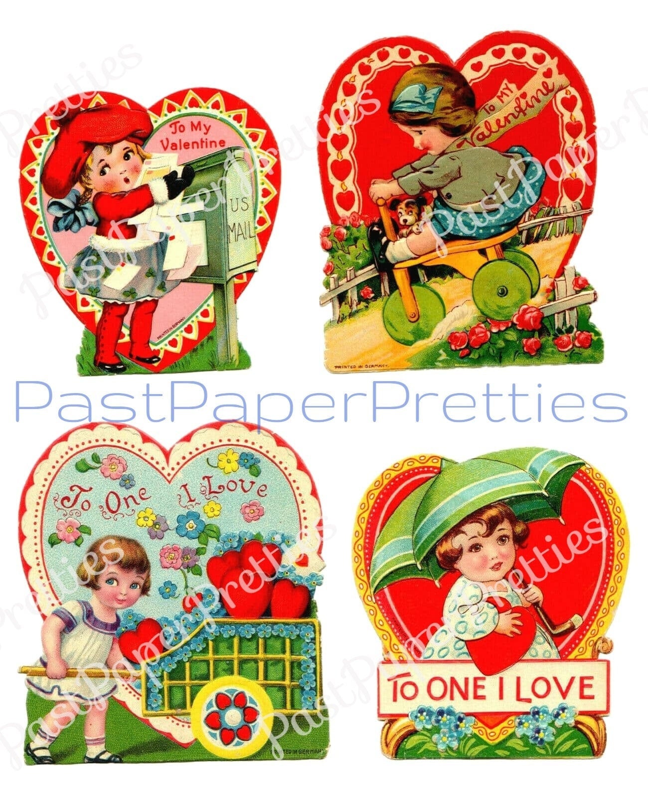 Vintage Printable Valentines Day Cards Old Fashioned Little Ladies Art Deco Girls Collage Sheets c. 1920s PDF Instant Digital Download