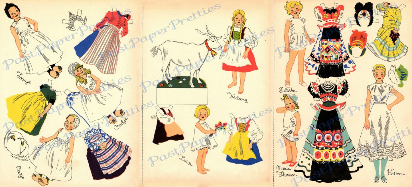 Vintage International Paper Dolls Collage Sheets Cute Dutch Swiss German Cut Out Dolls c. 1930s Printable PDF Instant Digital Download