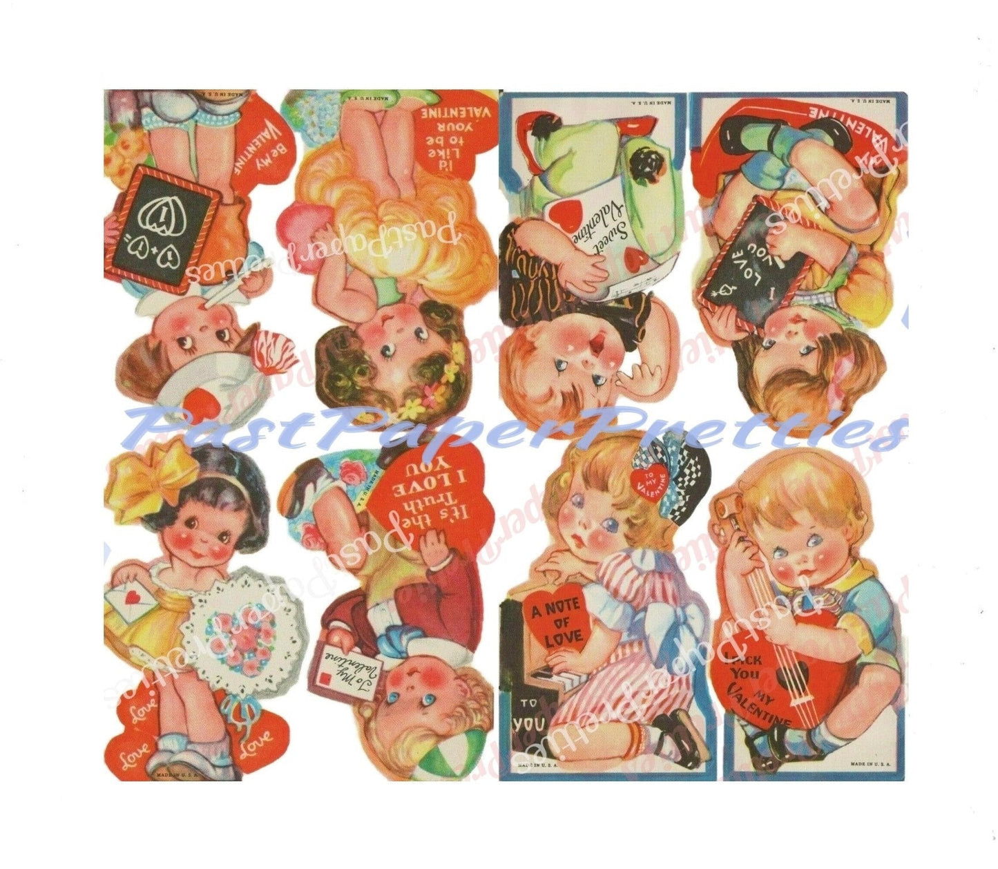 8 Vintage Printable Cute Retro 1930s Children Valentine Card Collage Sheets PDF Instant Digital Download Kitsch Girls Boys