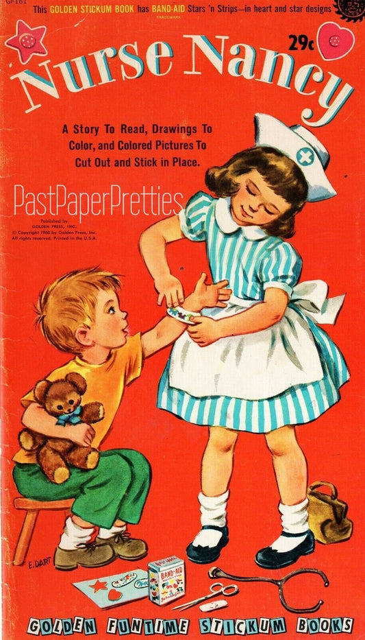 Vintage Printable Nurse Nancy Sticker Coloring Activity Story Book c. 1960 PDF Instant Digital Download Retro Fun Paper Craft