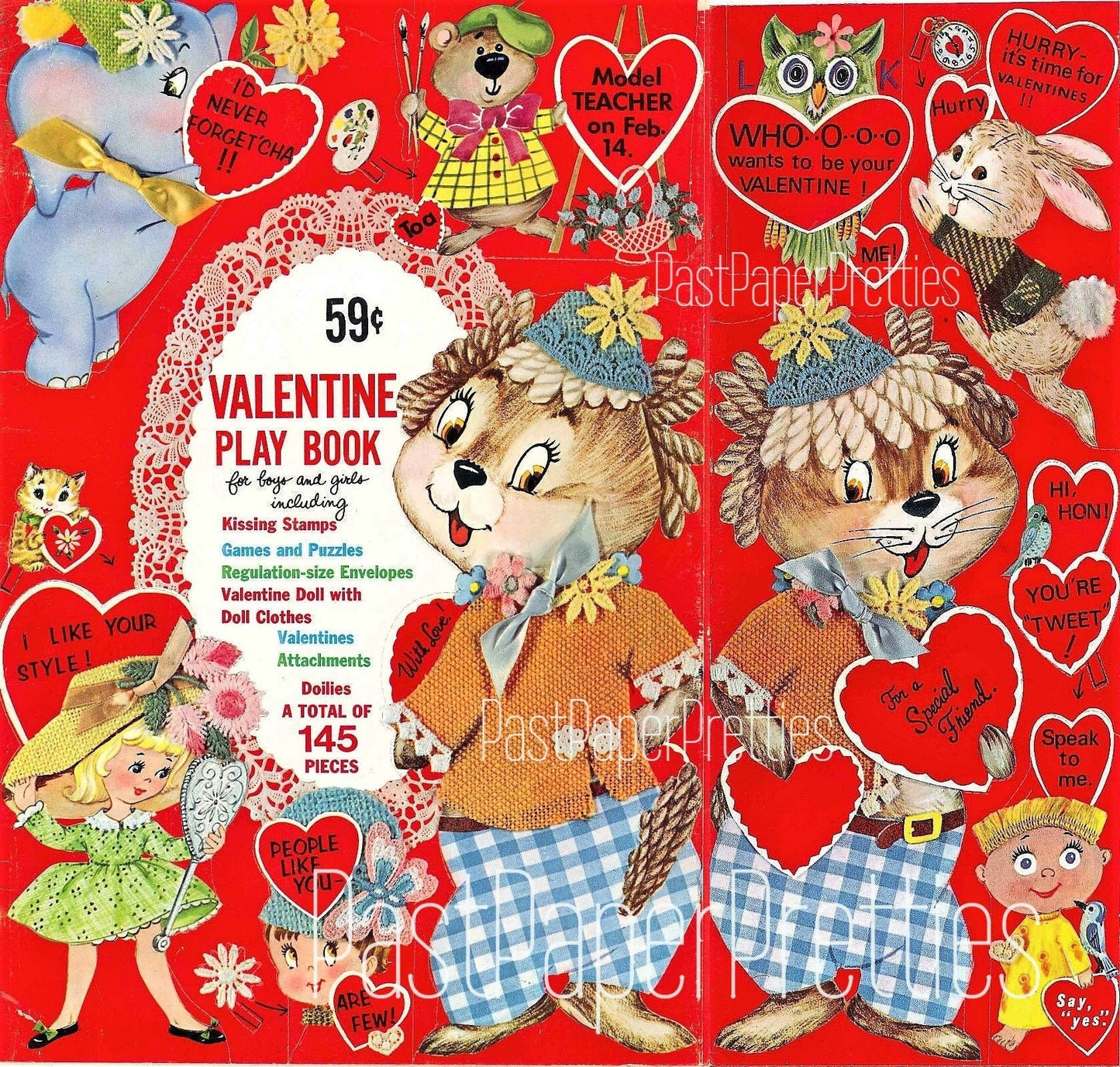 Vintage Printable Valentine Playbook Cut Out Cards Envelopes Seals Retro 1980s PDF Instant Digital Download Cute Kitsch Designs