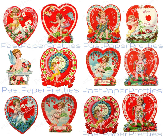 Vintage Printable Valentines Day Cards Victorian Cupids Baby Angels Collage Sheets PDF Instant Digital Download Cute Darling Valentines