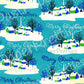 Vintage Printable Merry Christmas Gift Wrap Blue Holiday Village Scene Wrapping Paper Instant Digital Download Retro Xmas Clip Art