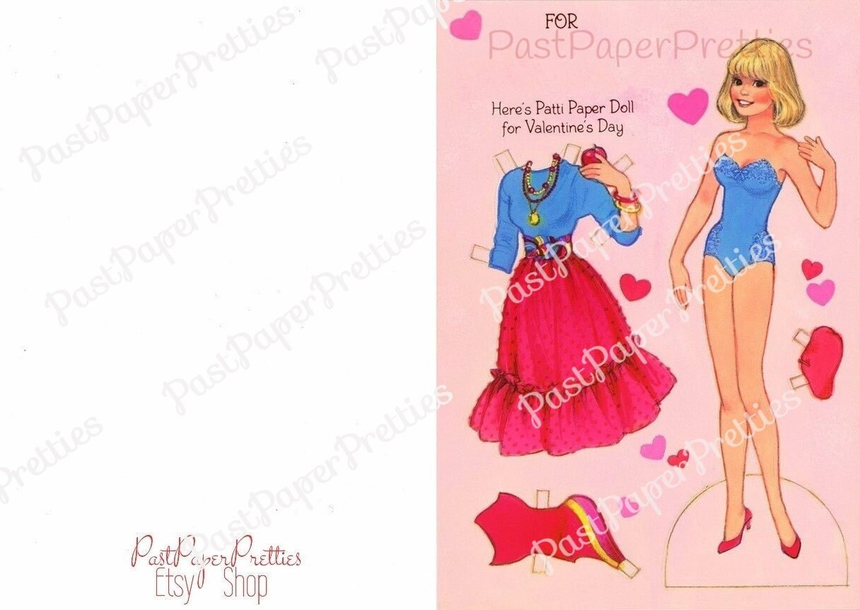 Vintage Valentine Pretty Patti Fashion Paper Doll Folded Printable Card 1980s PDF Instant Digital Download Dress Up Doll and her Clothes