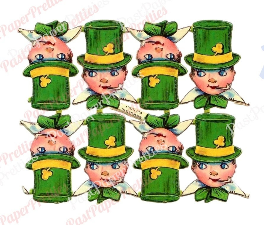 Vintage St Patricks Day Printable Paper Scraps Shamrock Girls Irish Boy Leprechaun Faces Collage Sheets PDF Instant Digital Download Germany