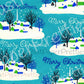 Vintage Printable Merry Christmas Gift Wrap Blue Holiday Village Scene Wrapping Paper Instant Digital Download Retro Xmas Clip Art