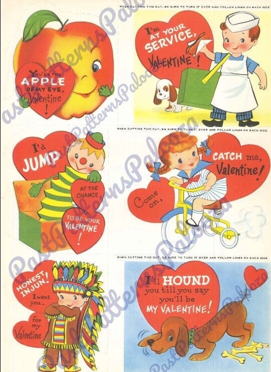 Printable Vintage 1960s Valentines Day Cards Cute Kitsch Boys Girls Anthropomorphic Animals PDF Instant Digital Download Clip Art 36 Designs