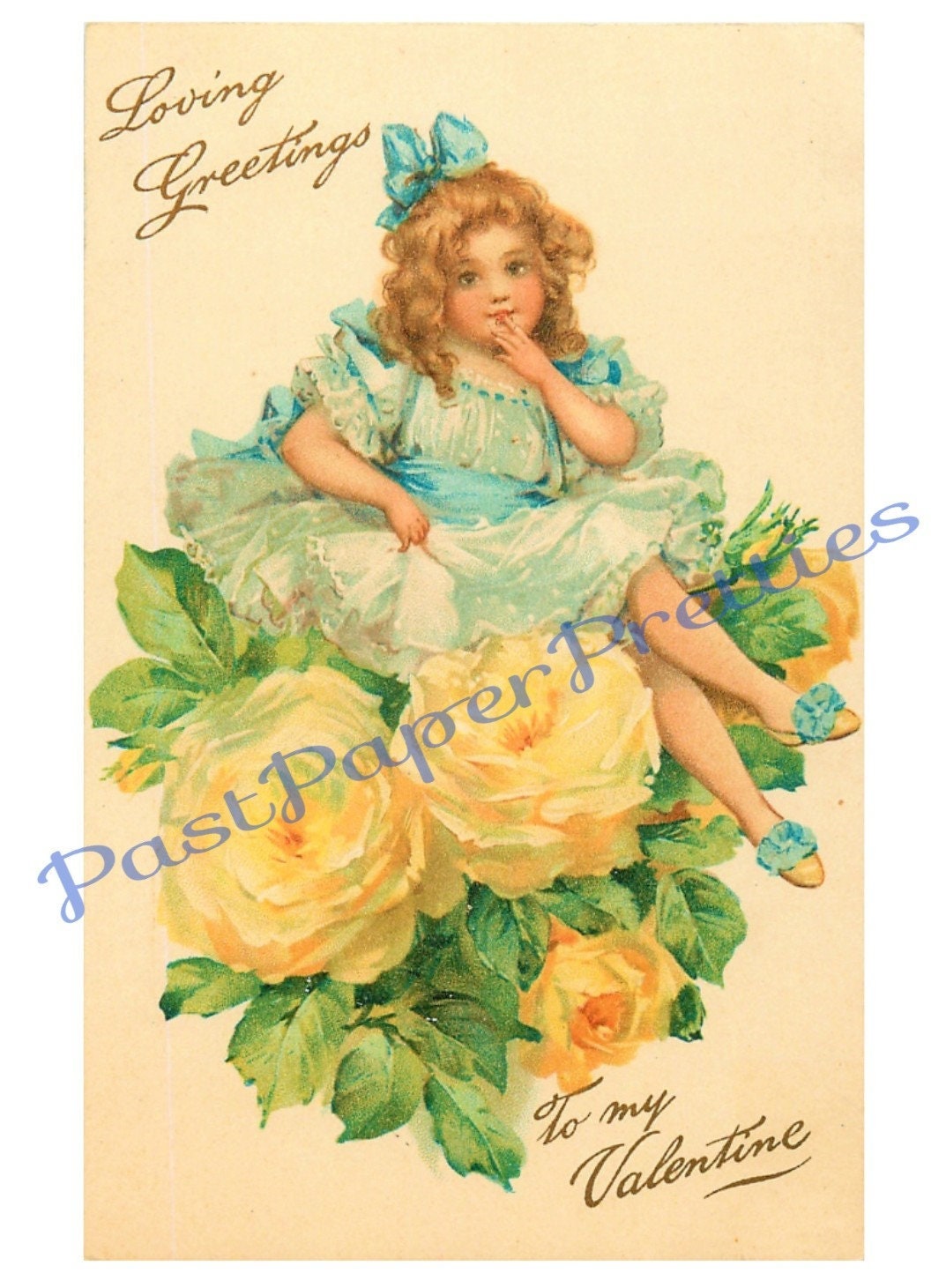 Vintage Pretty Victorian Valentine Girls Flowers Postcard Images Printable Instant Digital Download Lovely Little Edwardian Ladies Clip Art