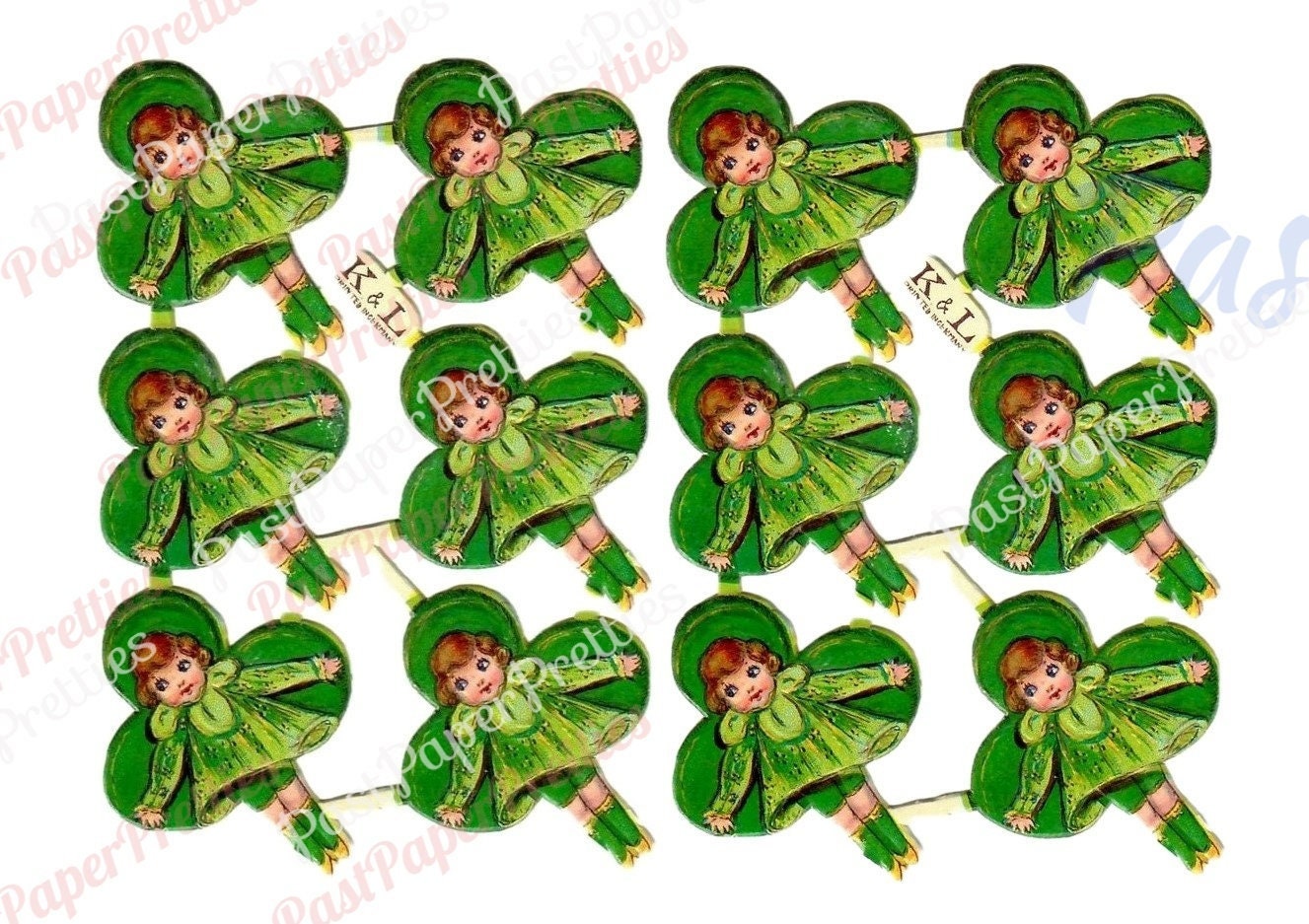 Vintage St Patricks Day Printable Paper Scraps Shamrock Girls Irish Boy Leprechaun Faces Collage Sheets PDF Instant Digital Download Germany