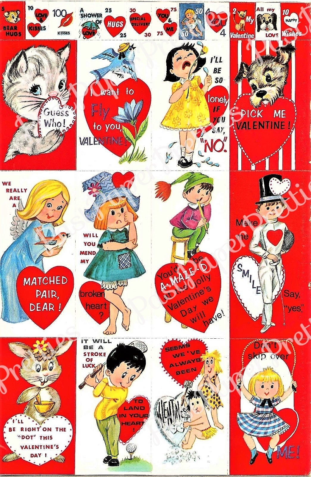 Vintage Printable Valentine Playbook Cut Out Cards Envelopes Seals Retro 1980s PDF Instant Digital Download Cute Kitsch Designs