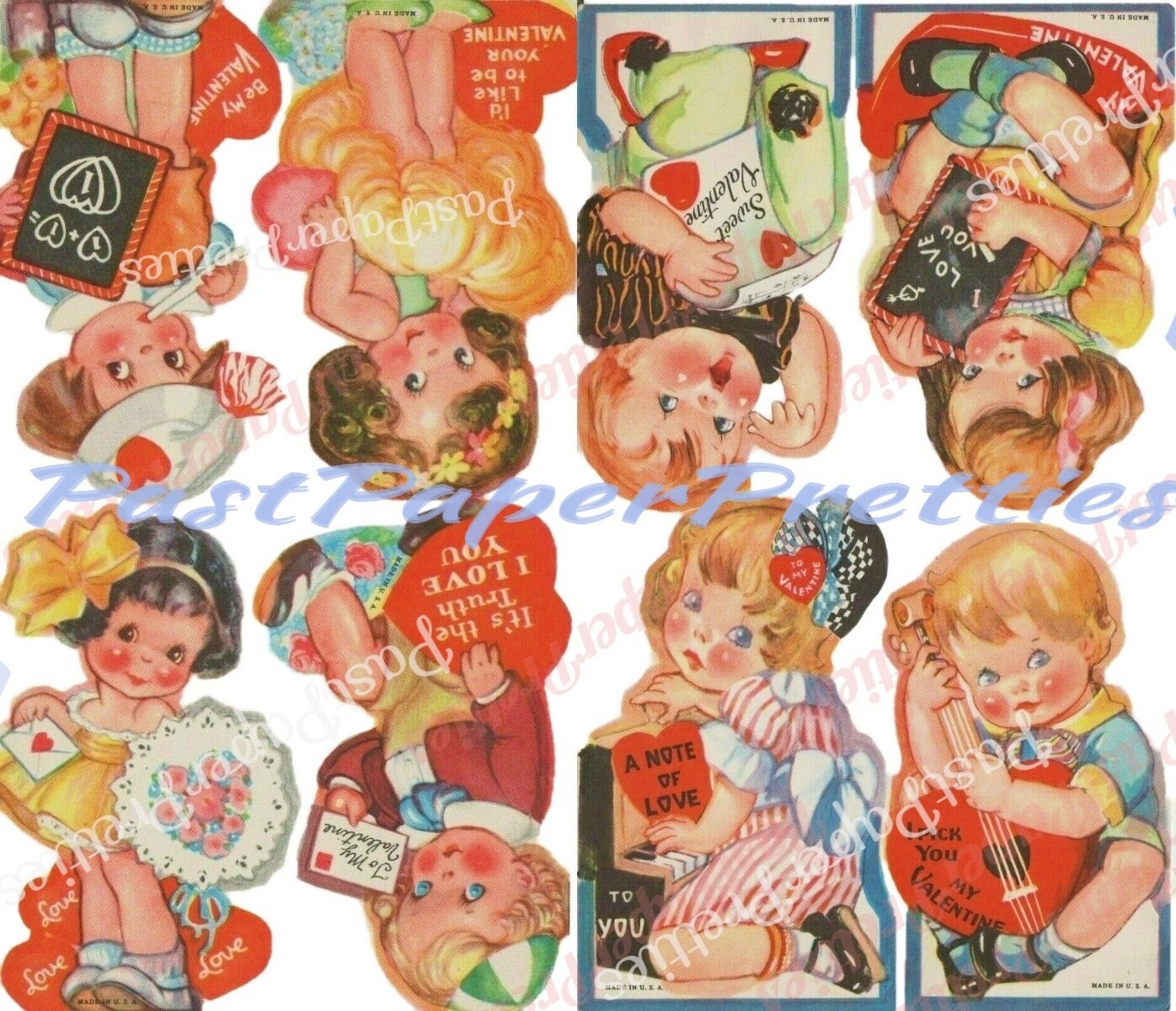 8 Vintage Printable Cute Retro 1930s Children Valentine Card Collage Sheets PDF Instant Digital Download Kitsch Girls Boys