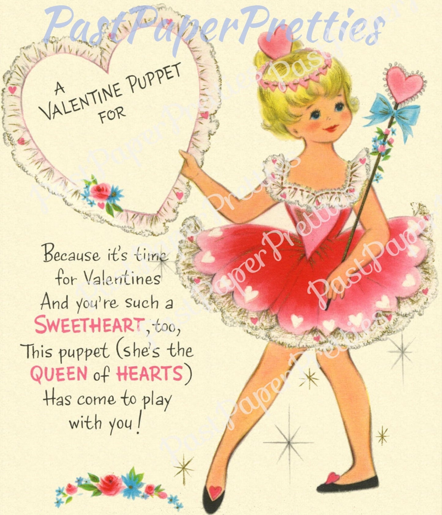 Vintage Valentine Paper Doll Ballerina Folded Printable Card c. 1960s PDF Instant Digital Download Pretty Ballet Puppet Doll and her Clothes