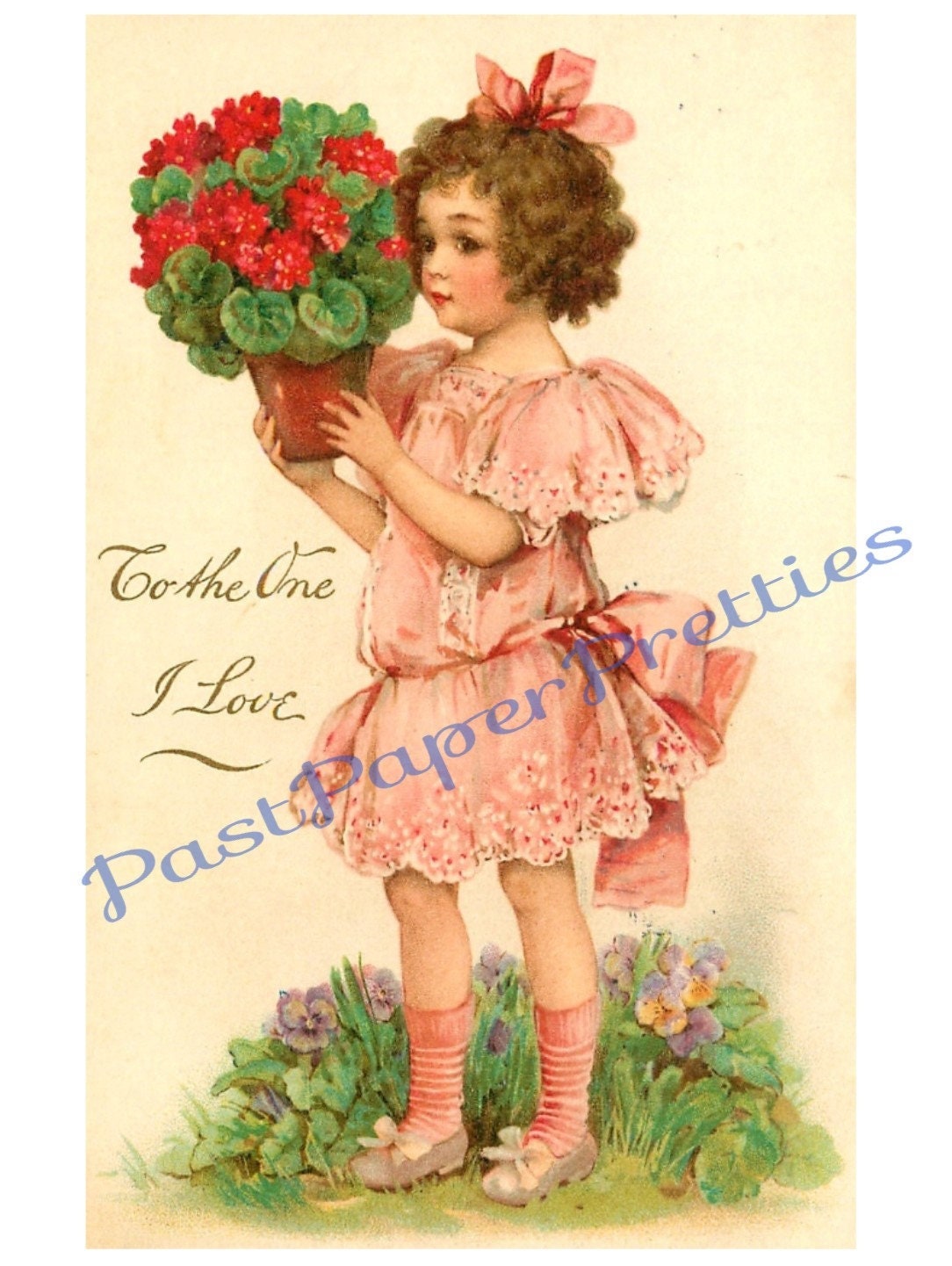 Vintage Pretty Victorian Valentine Girls Flowers Postcard Images Printable Instant Digital Download Lovely Little Edwardian Ladies Clip Art