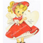Vintage Printable Valentine Card Cute Coy Pretty Little Girl Image Red Dress Bonnet c. 1950s Instant Digital Download 300 dpi