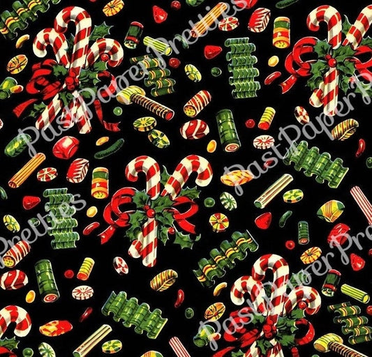 Vintage Printable Candy Cane Christmas Candies Gift Wrap Instant Digital Download Kitsch Old Fashioned Present Wrapping Paper