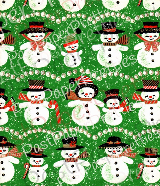 Vintage Printable Christmas Gift Wrap Cute Snowman Family Collage Sheet Instant Digital Download Kitsch Snow People Wrapping Paper Clip Art