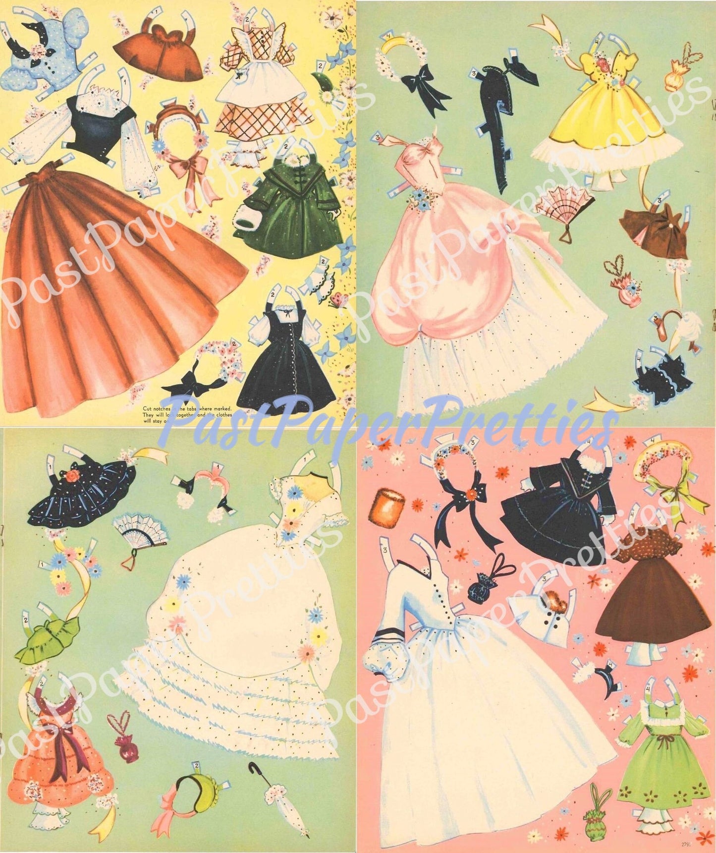 Vintage Paper Dolls Southern Belles c. 1953 PDF Printable Instant Digital Download 4 Pretty Big and Little Ladies and Dresses Clipart