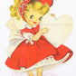 Vintage Printable Valentine Card Cute Coy Pretty Little Girl Image Red Dress Bonnet c. 1950s Instant Digital Download 300 dpi