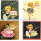 4 Vintage Printable Birthday Card Images Adorable Little Girls with Cakes PDF Instant Digital Download Kitschy Cute Little Miss Clipart