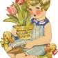 Vintage Printable Happy Easter Card Image Pretty Art Deco Girl with Tulip Pot Ducks c. 1930s Instant Digital Download PNG JPEG 300 dpi