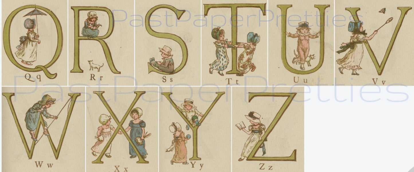 Vintage Antique Printable Victorian Children ABCs Alphabet Letters Flash Cards c. 1890 PDF Instant Digital Download