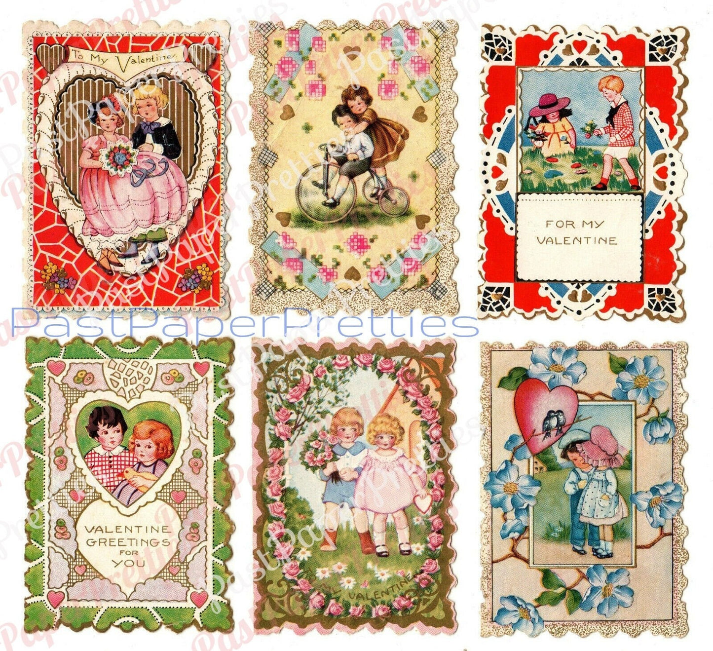 Vintage Printable Antique Whitney Valentines Day Cards Victorian 1910s Cute Darling Children Collage Sheets PDF Instant Digital Download