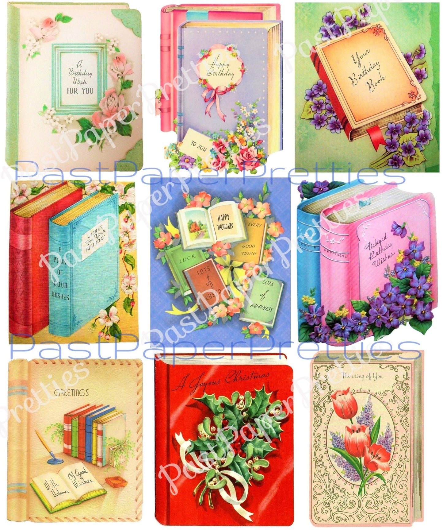 18 Vintage Books Greeting Cards Collage Sheet Images Printable PDF Instant Digital Download Bibliophile Bookworm Book Lovers Clip Art