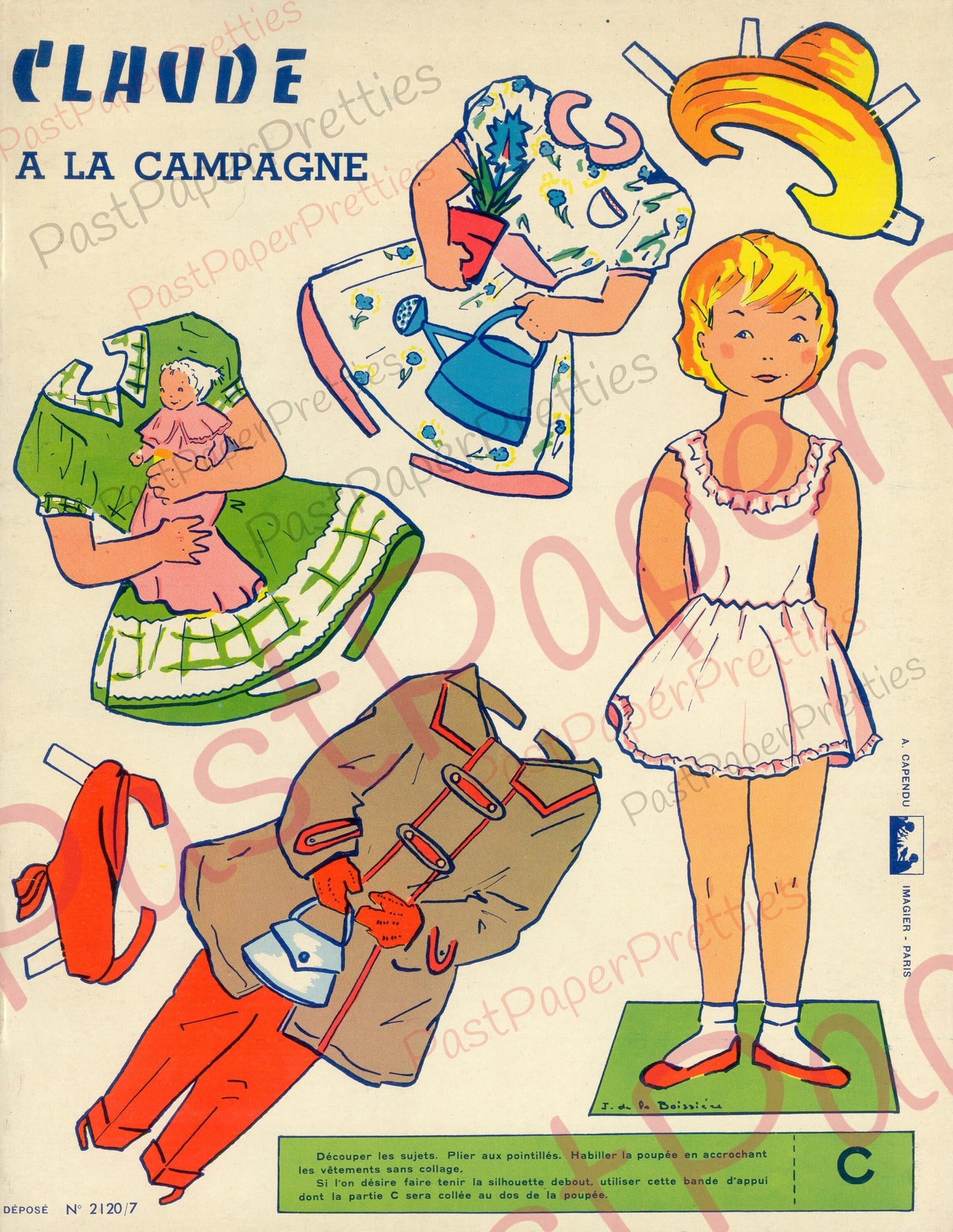 Vintage Printable Paper Dolls 4 Cute French Girls and Clothing Collage Sheets Cut Out Dolls 1940s PDF Instant Digital Download