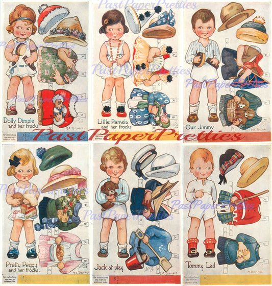 Vintage Printable Antique Paper Dolls Cute Little Girls Boys Children c. 1930s PDF Instant Digital Download 6 Sets Oilettes Kawaii Kitsch