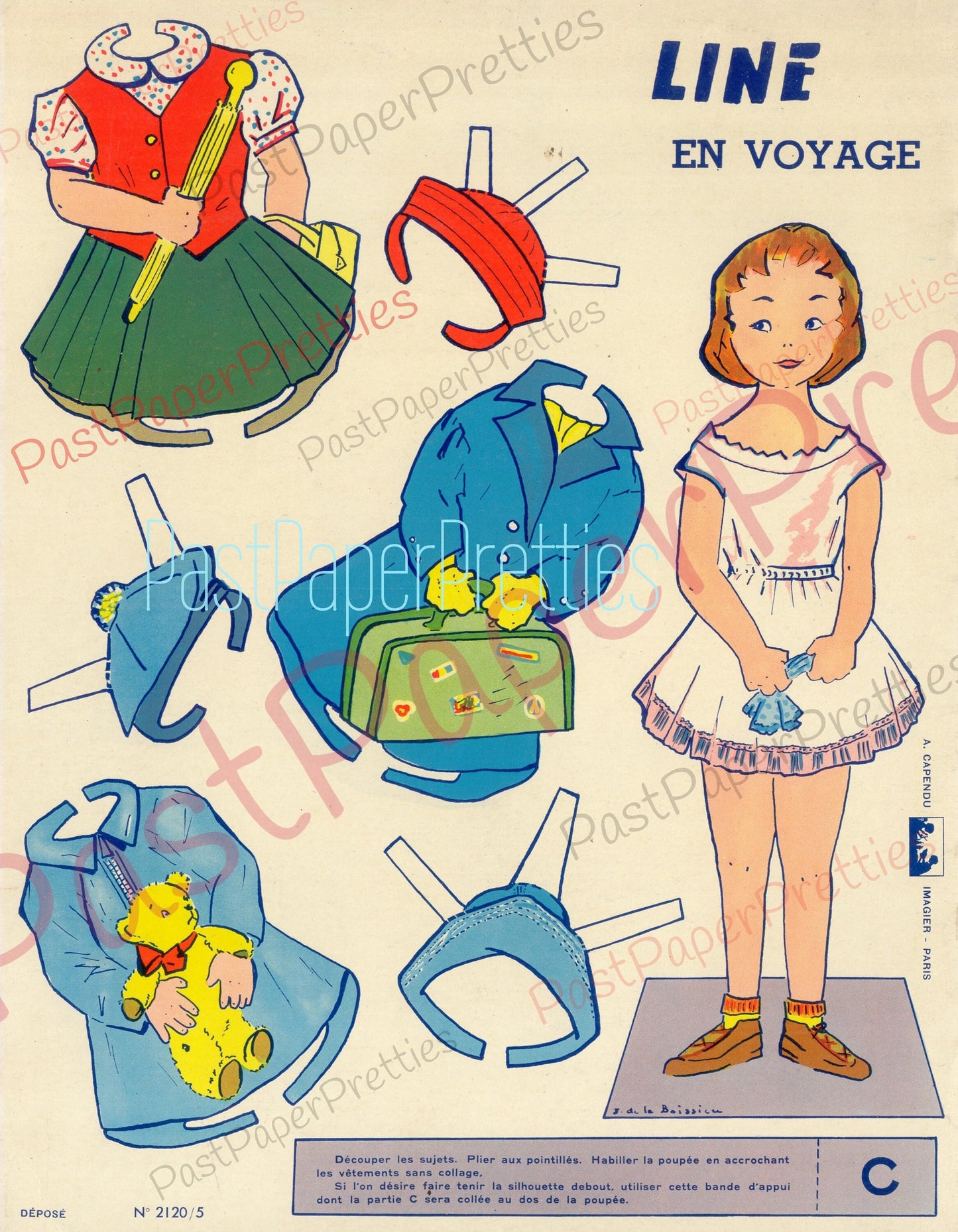 Vintage Printable Paper Dolls 4 Cute French Girls and Clothing Collage Sheets Cut Out Dolls 1940s PDF Instant Digital Download