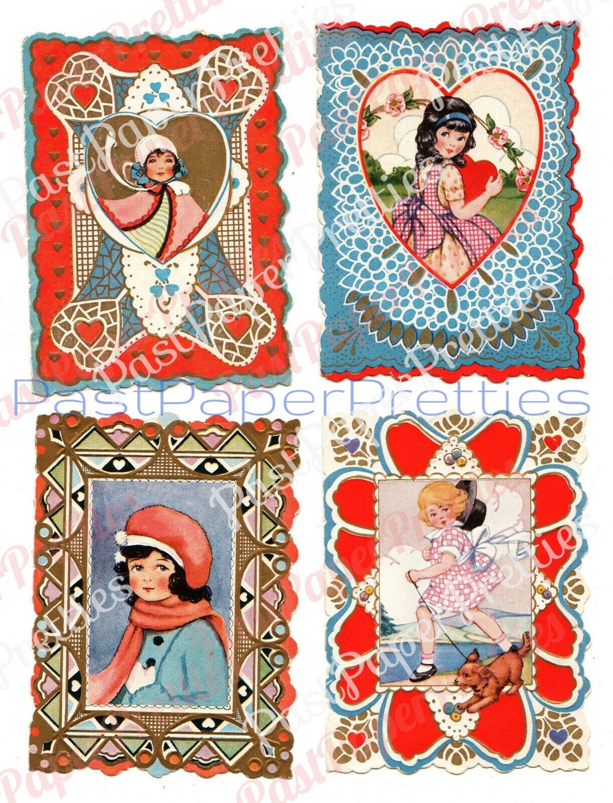 Vintage Printable Antique Whitney Valentines Day Cards Victorian 1910s Cute Darling Children Collage Sheets PDF Instant Digital Download