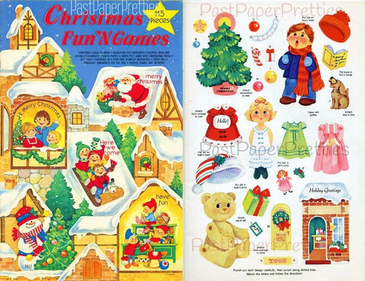 Vintage Printable Christmas Fun N Games Paper Craft Play Book c. 1969 PDF Instant Digital Download Retro Games Cards Envelopes Ornaments